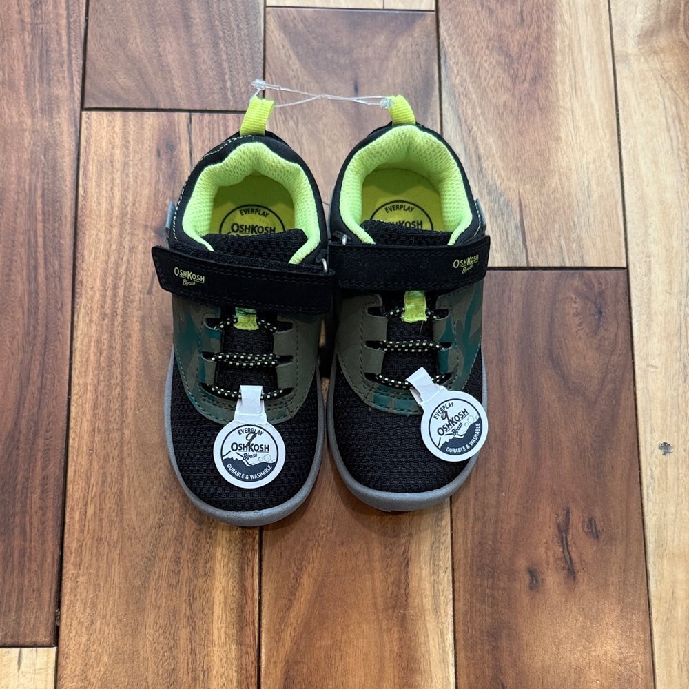 OshKosh B'gosh Black and Neon Green Kids Sneakers